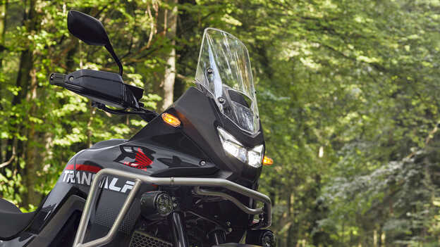 Close up of wind protection on a XL750 Transalp motorcycle.