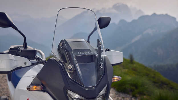 Close up of Durabio a sustainable material on the XL750 Transalp motorcycle.